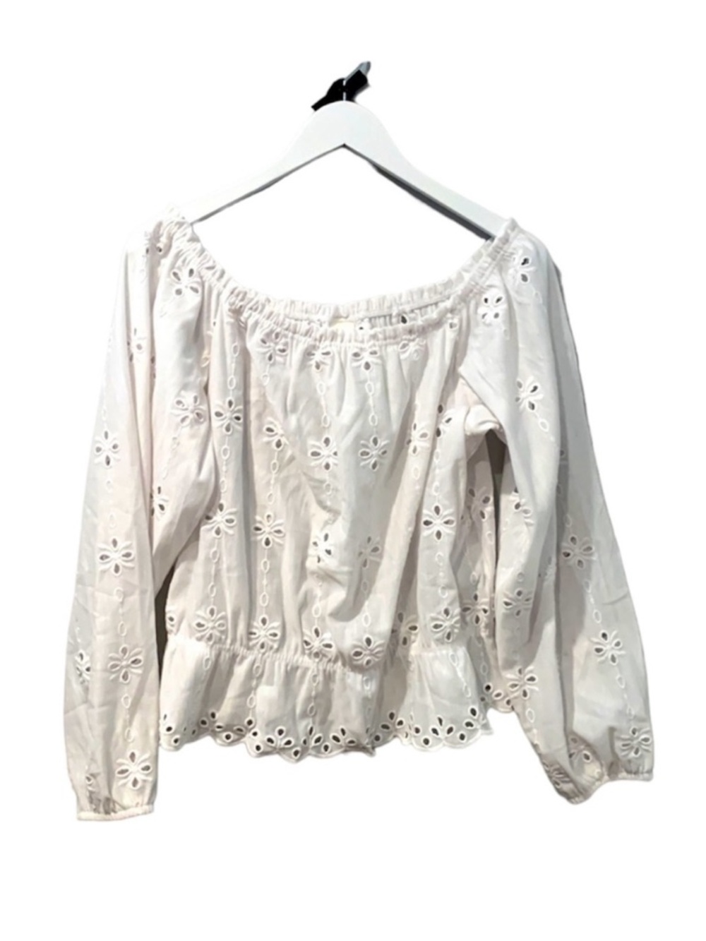 H&M off shoulder eyelet blouse top white summer chic M